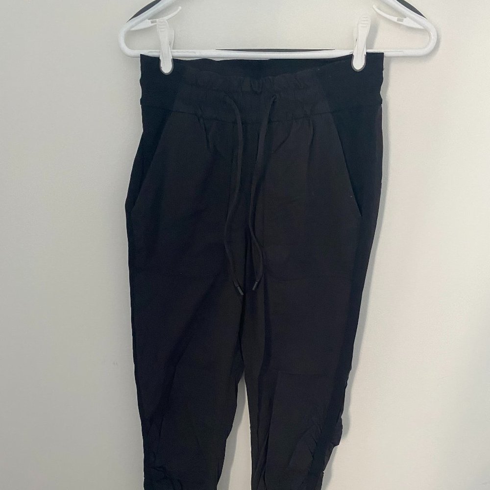 Black pin-stripe lulu joggers